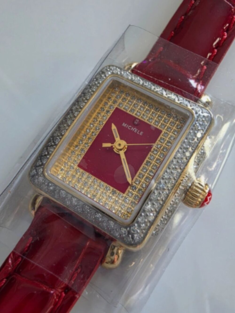 Michele Deco Madison Mini Diamond Red Pave Diamond Dial Watch MWW06D000170 - NEW